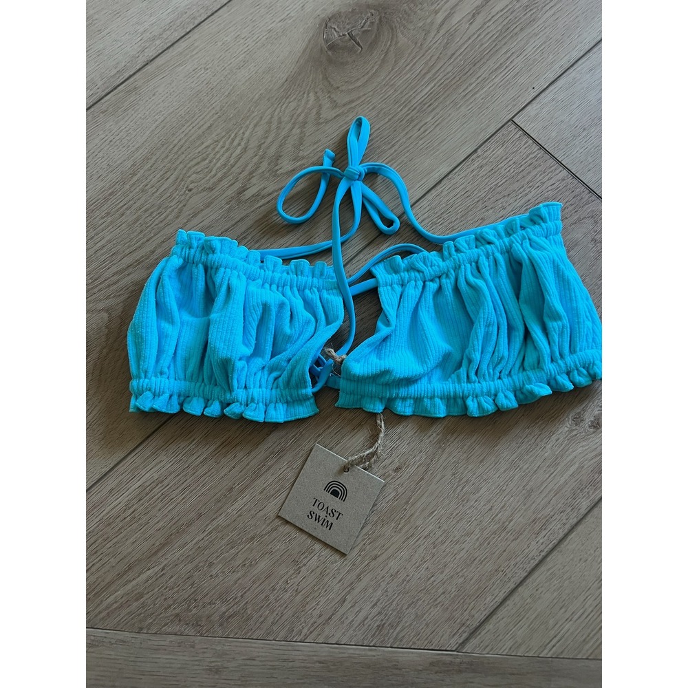 NWT TOAST SWIM Signature Ruffle Bandeau Top Turquoise‎ Sea Rib Bikini Swim S - Picture 5 of 9